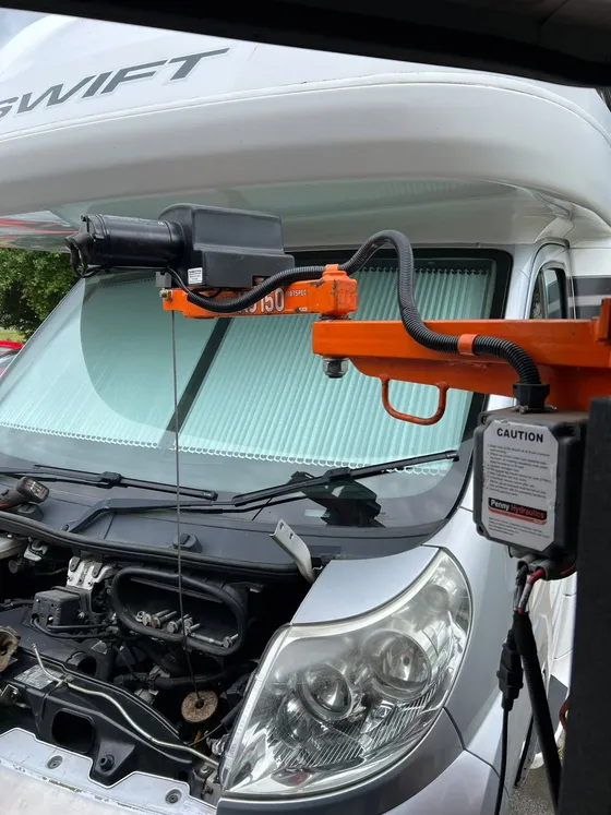 Swift motorhome in for repair with the front panel opened up