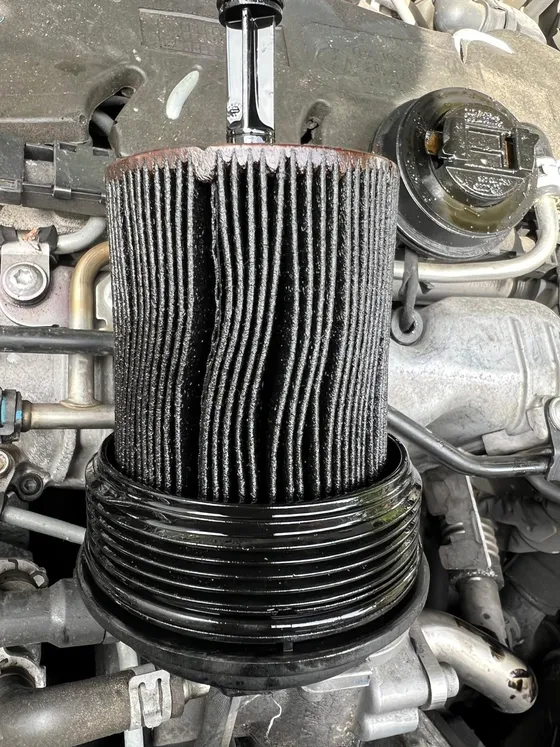 Old oil filter element removed during a service