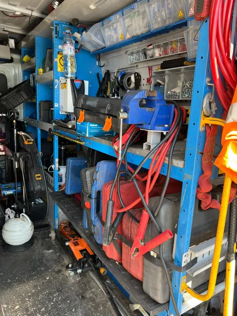 Inside the workshop van: racking, vice and organised tool storage